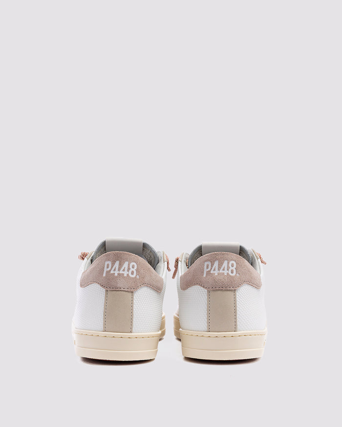 Front angle of beige sneakers