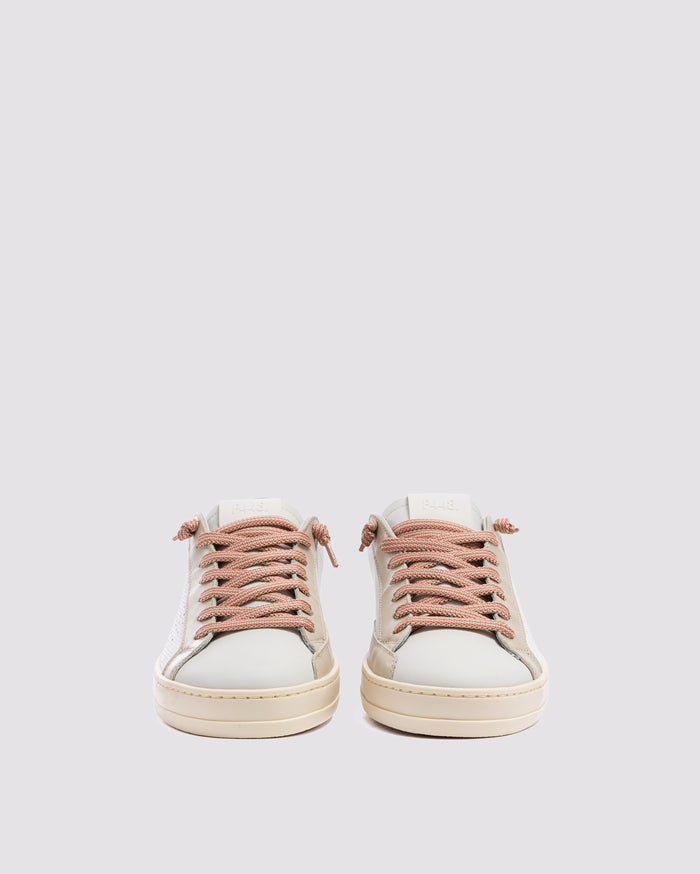 Back angle of beige sneakers