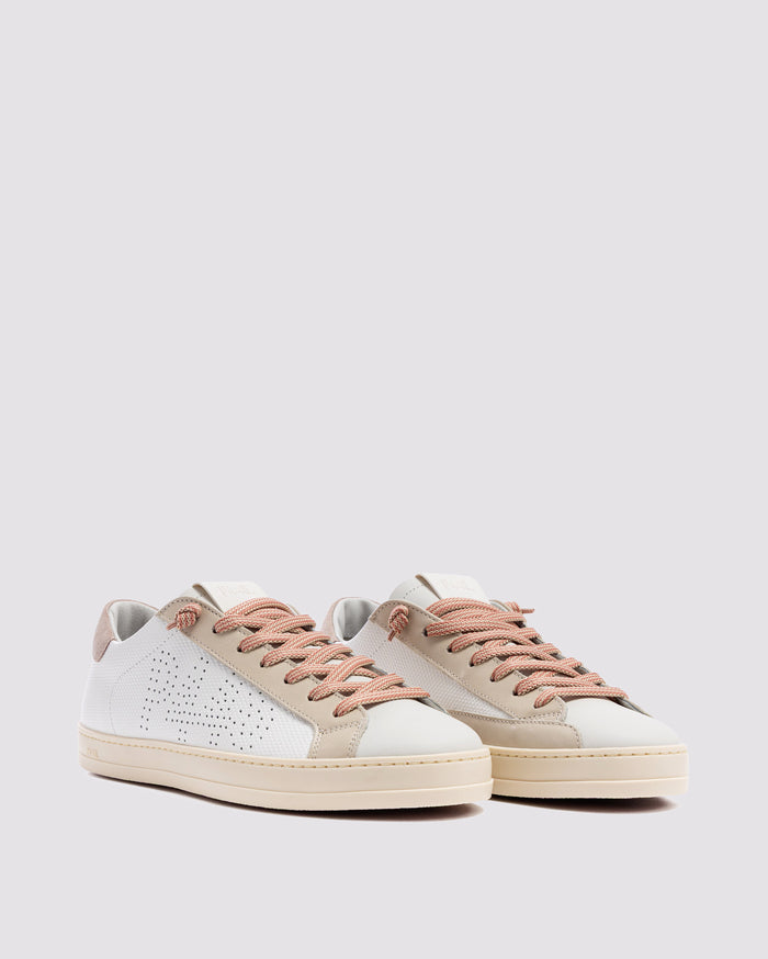 Side angle of beige sneakers