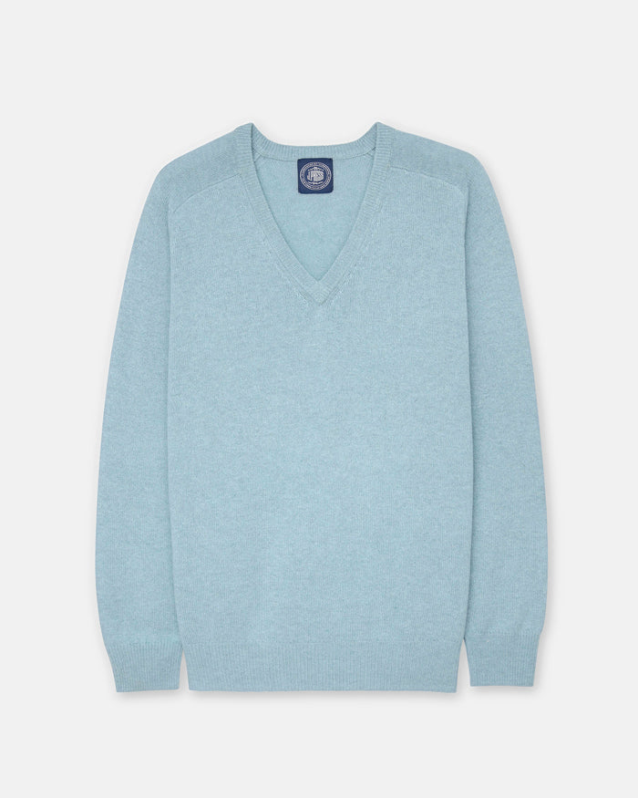 Light Blue Lambswool V-neck Sweater