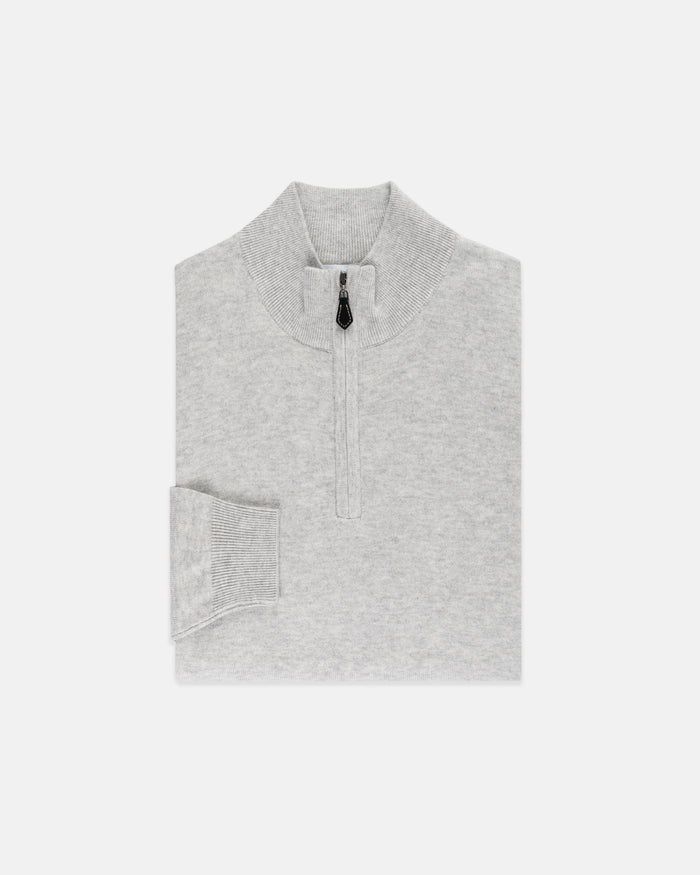 Light Grey Cotton-Cashmere Quarter-Zip Sweater