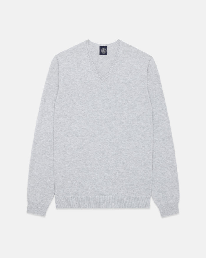 Light Grey Cotton-Cashmere V-Neck Sweater
