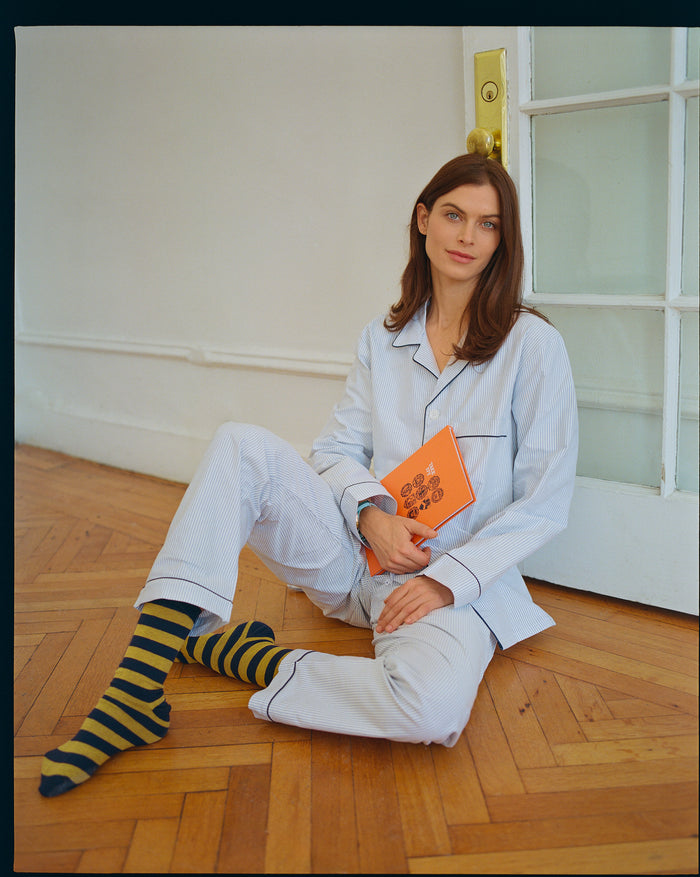 Made-in-Canada Blue University Stripe Cotton Oxford Cloth Pajamas