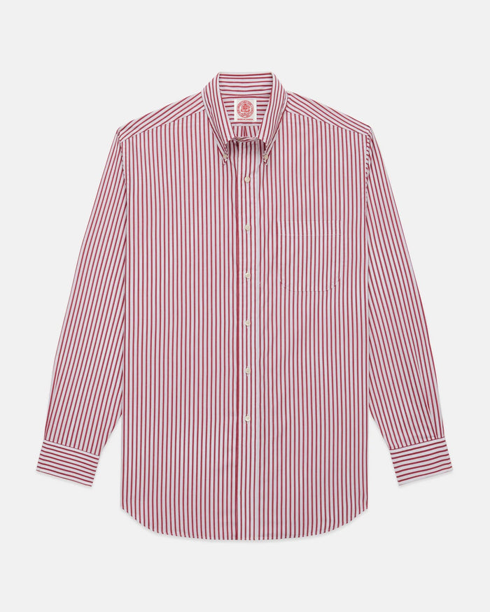 Made-in-Canada Dark Red Butcher Stripe Button Down Shirt
