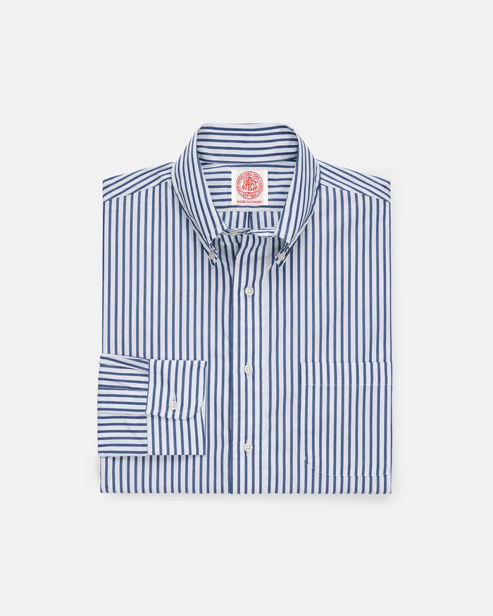 Made-in-Canada Navy Butcher Stripe Button Down Shirt
