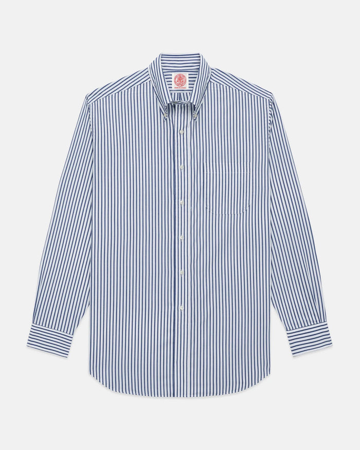 Made-in-Canada Navy Butcher Stripe Button Down Shirt