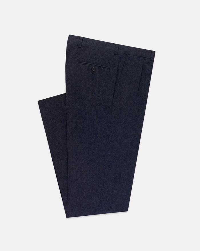 Made-in-Canada Navy Wool Flannel Pleated Trouser