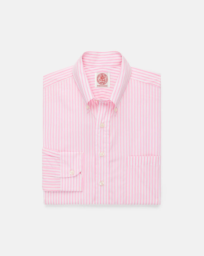 Made-in-Canada Pink Butcher Stripe Button Down Shirt