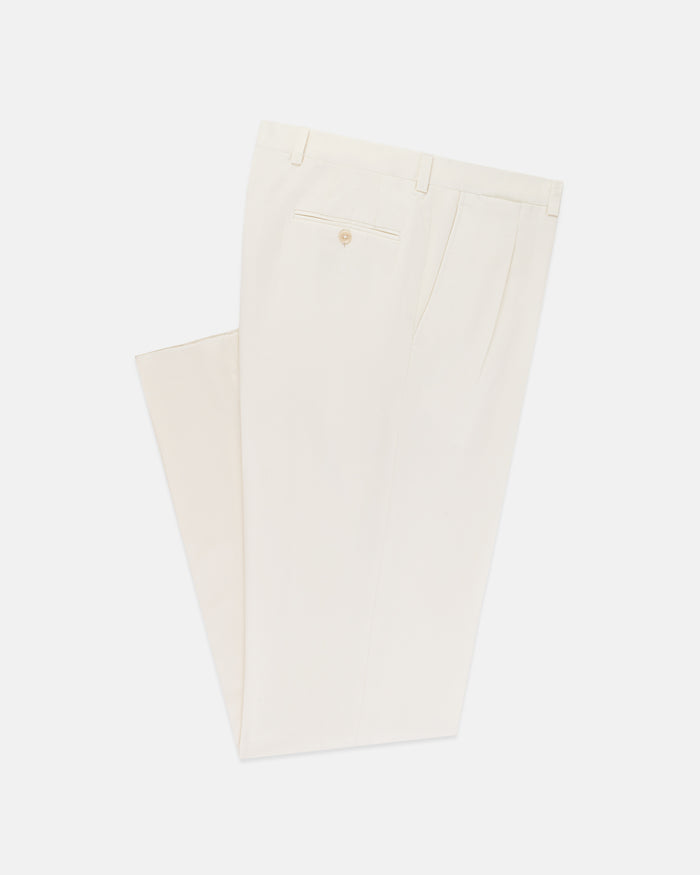 Made-in-Canada White Wool Flannel Pleated Trouser