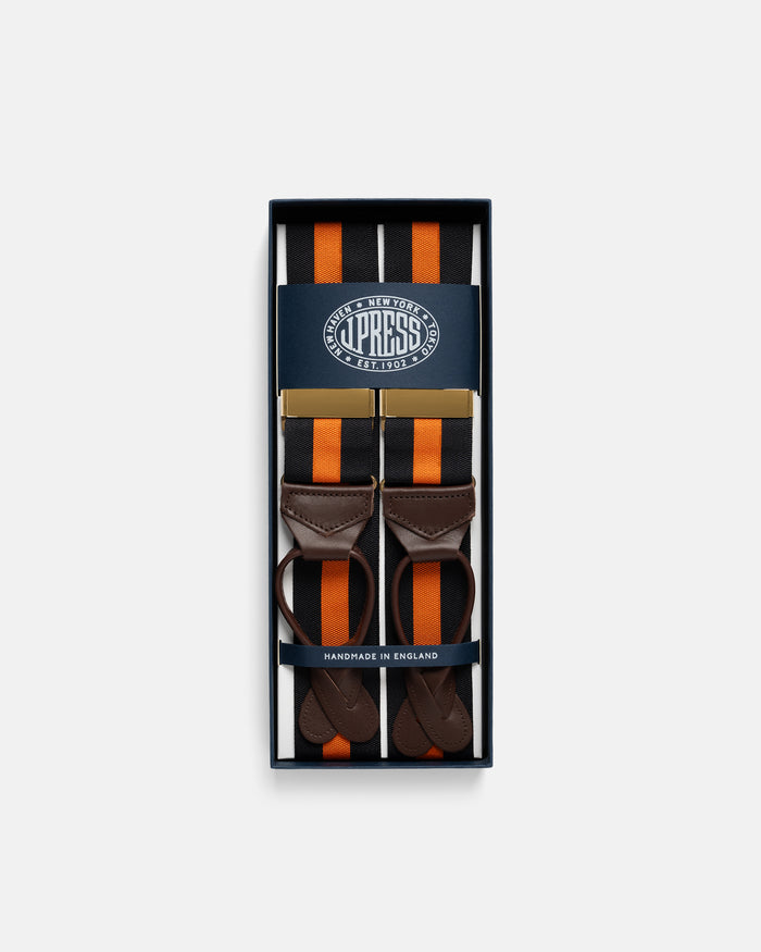 Made-in-England Black & Orange Striped Barathea Braces
