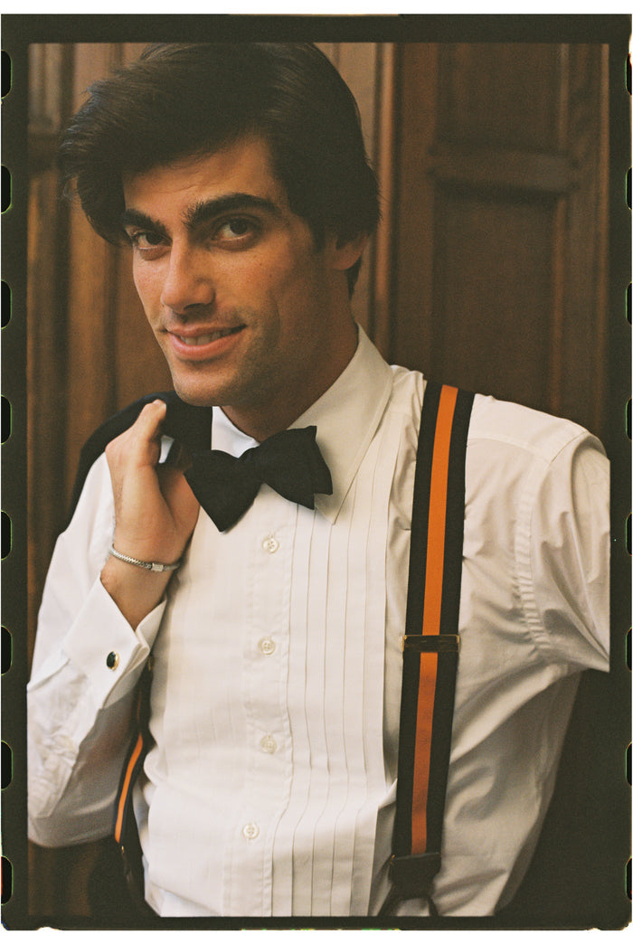 Made-in-England Black & Orange Striped Barathea Braces