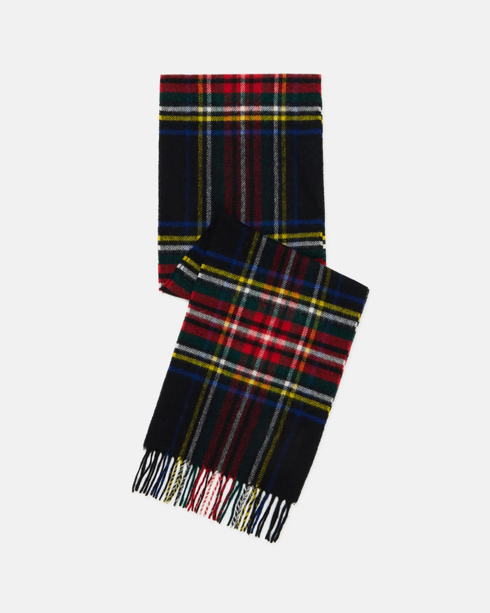 Made-in-England Black Stewart Tartan Merino Wool Scarf