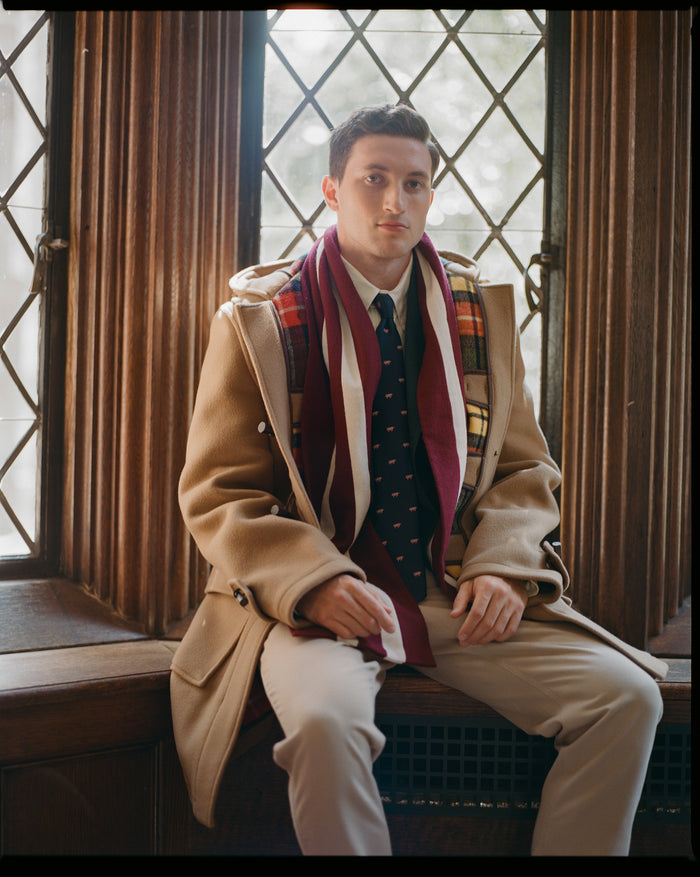 Made-in-England Crimson & Double White Wool Schoolboy Muffler