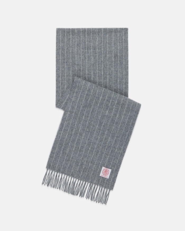 Made-in-England Grey Chalk Stripe Merino Wool Scarf