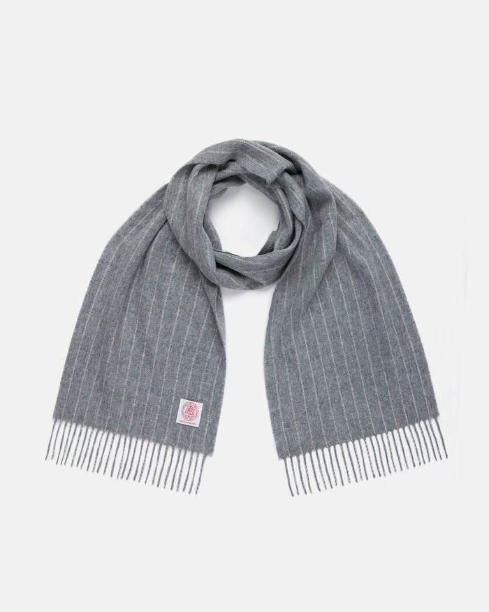 Made-in-England Grey Chalk Stripe Merino Wool Scarf