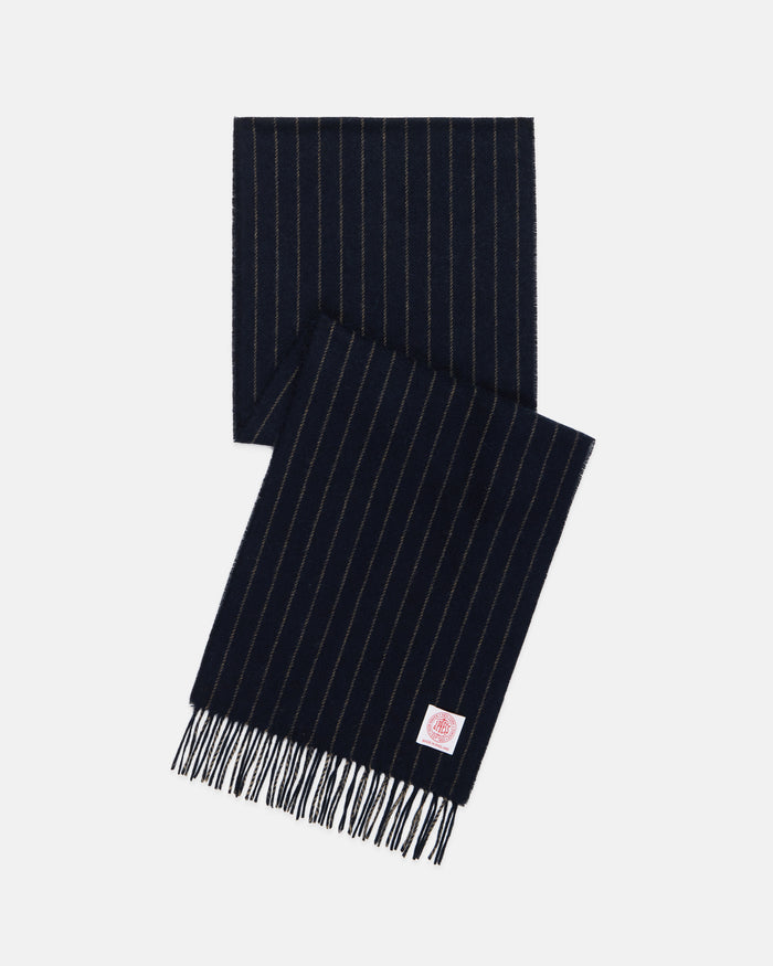 Made-in-England Navy Chalk Stripe Merino Wool Scarf