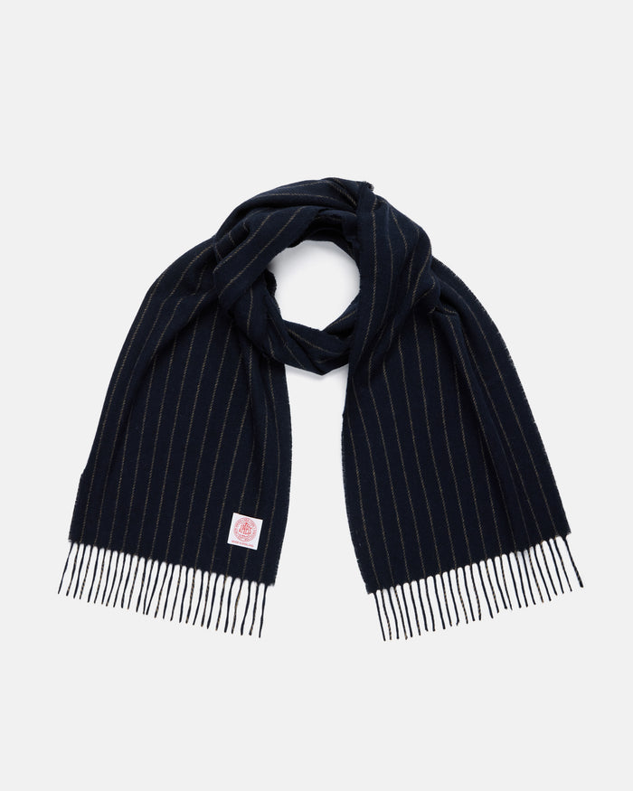 Made-in-England Navy Chalk Stripe Merino Wool Scarf