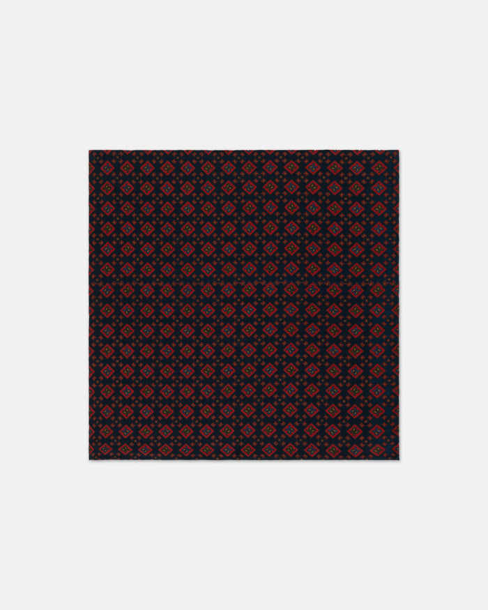 Made-in-England Navy Printed Diamonds Silk Pocket Square