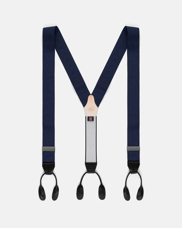 Made-in-England Navy Silk Moire Braces