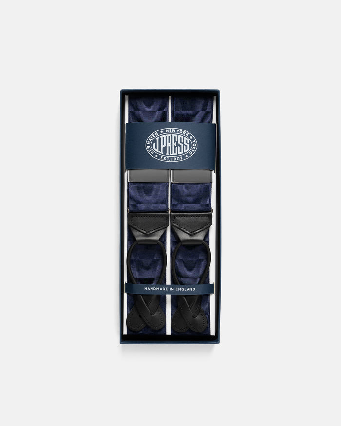 Made-in-England Navy Silk Moire Braces