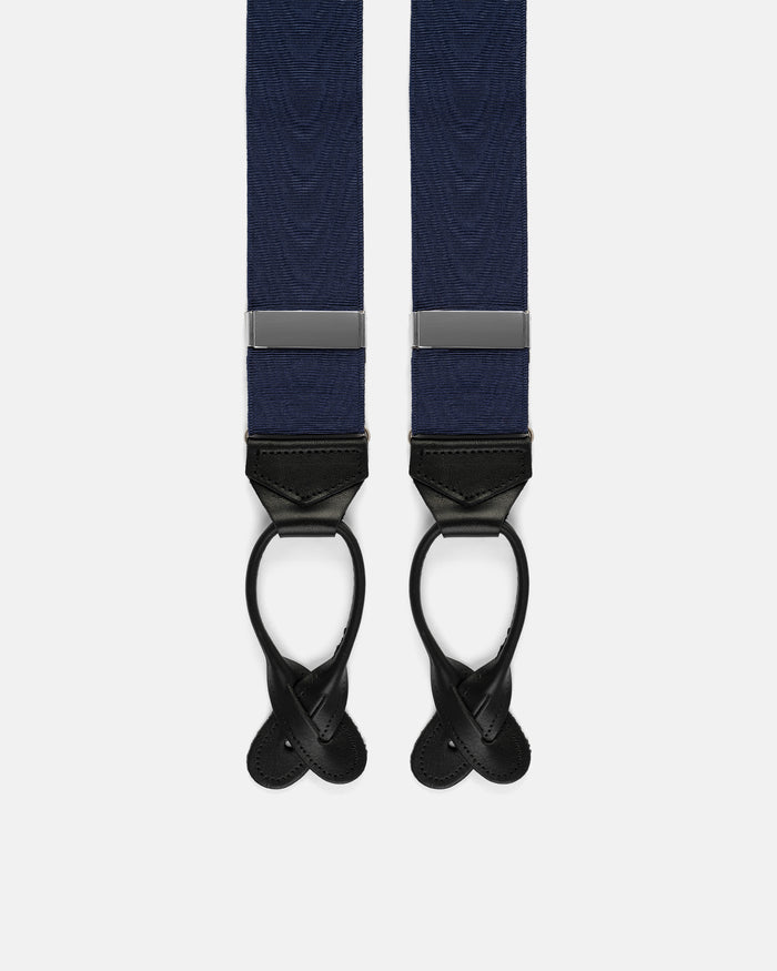Made-in-England Navy Silk Moire Braces