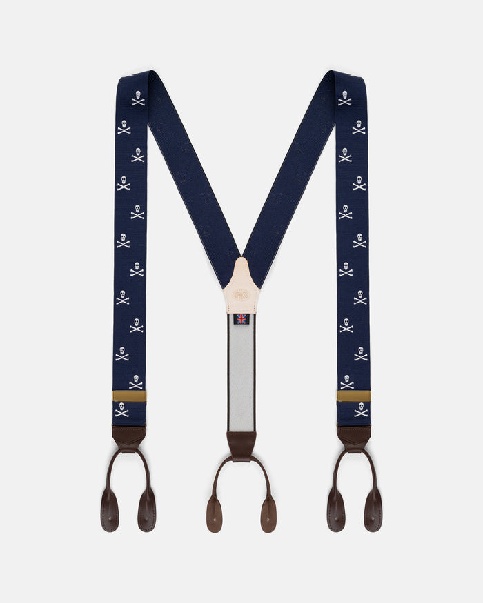 Made-in-England Navy Skull & Bones Jacquard Ribbon Braces