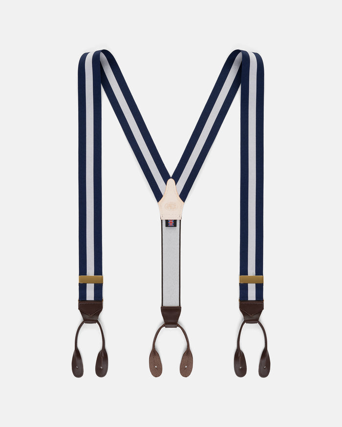 Made-in-England Navy & White Striped Barathea Braces