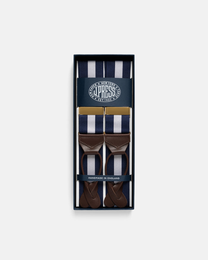 Made-in-England Navy & White Striped Barathea Braces