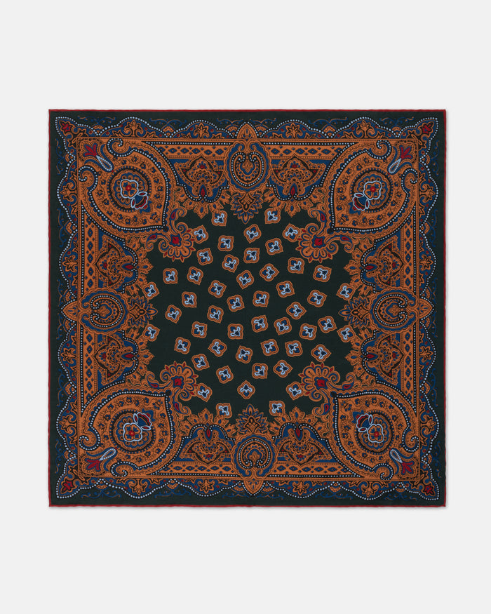 Made-in-England Olive Foulard Silk Pocket Square