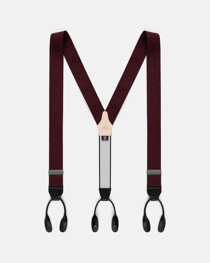 Made-in-England Wine Silk Moire Braces