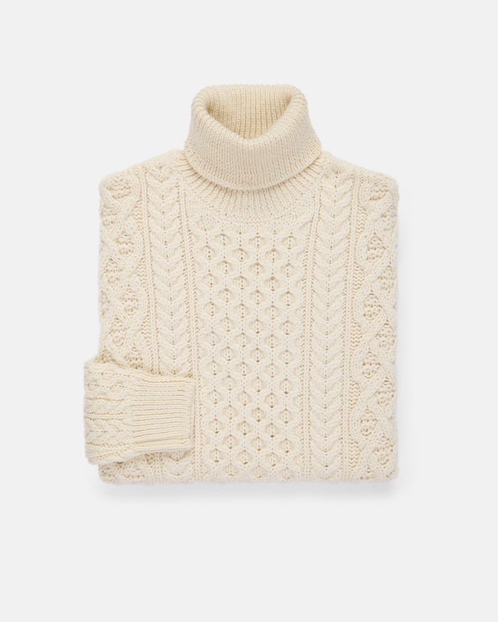 Made-in-Ireland Natural Aran Fisherman’s Turtleneck Sweater