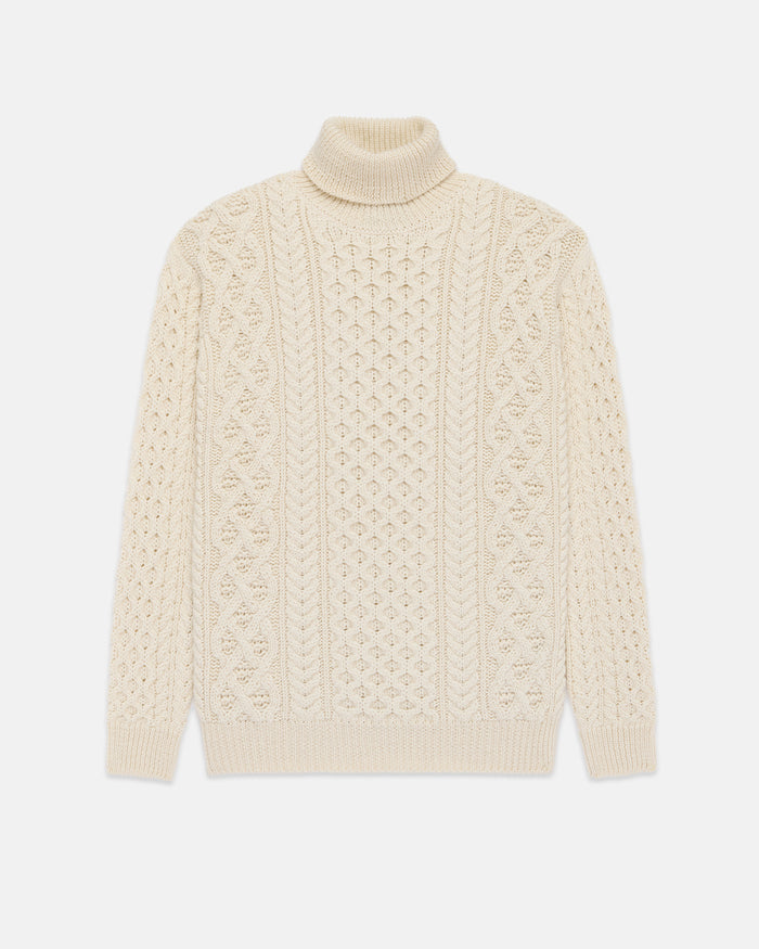 Made-in-Ireland Natural Aran Fisherman’s Turtleneck Sweater