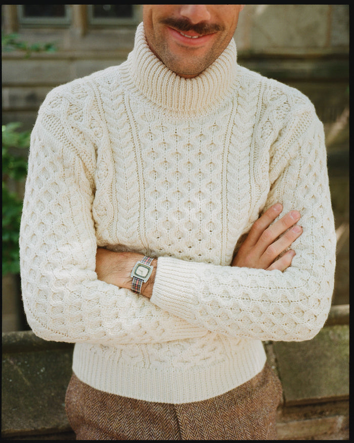 Made-in-Ireland Natural Aran Fisherman’s Turtleneck Sweater