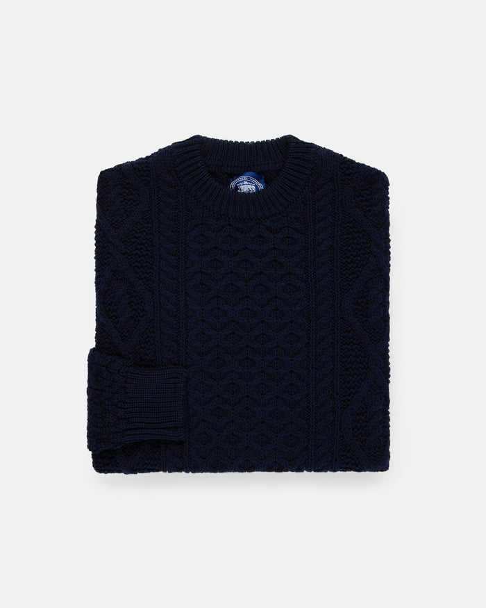 Made-in-Ireland Navy Aran Fisherman's Sweater