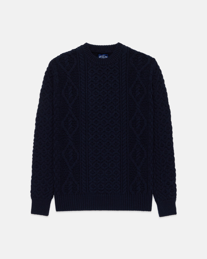 Made-in-Ireland Navy Aran Fisherman's Sweater