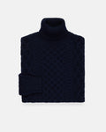 Made-in-Ireland Navy Aran Fisherman’s Turtleneck Sweater