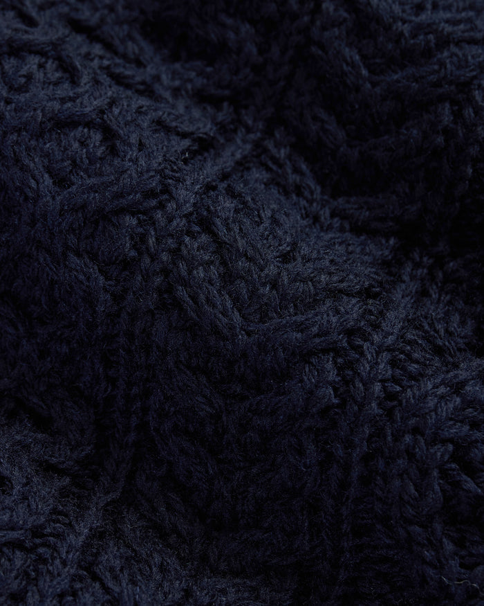 Made-in-Ireland Navy Aran Fisherman’s Turtleneck Sweater
