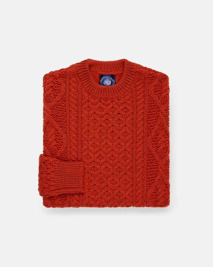 Made-in-Ireland Orange Marl Aran Fisherman’s Sweater