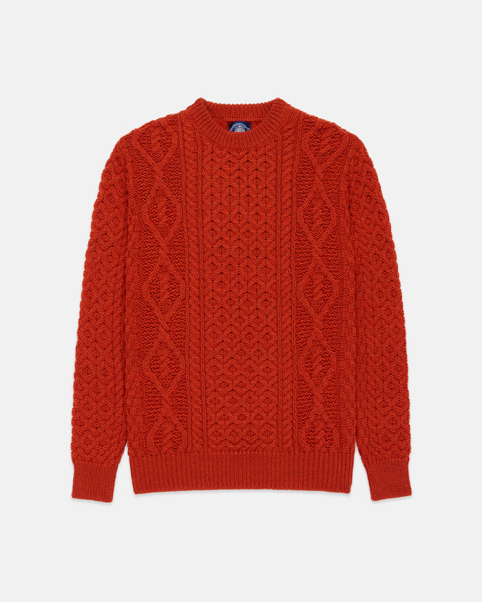 Made-in-Ireland Orange Marl Aran Fisherman’s Sweater