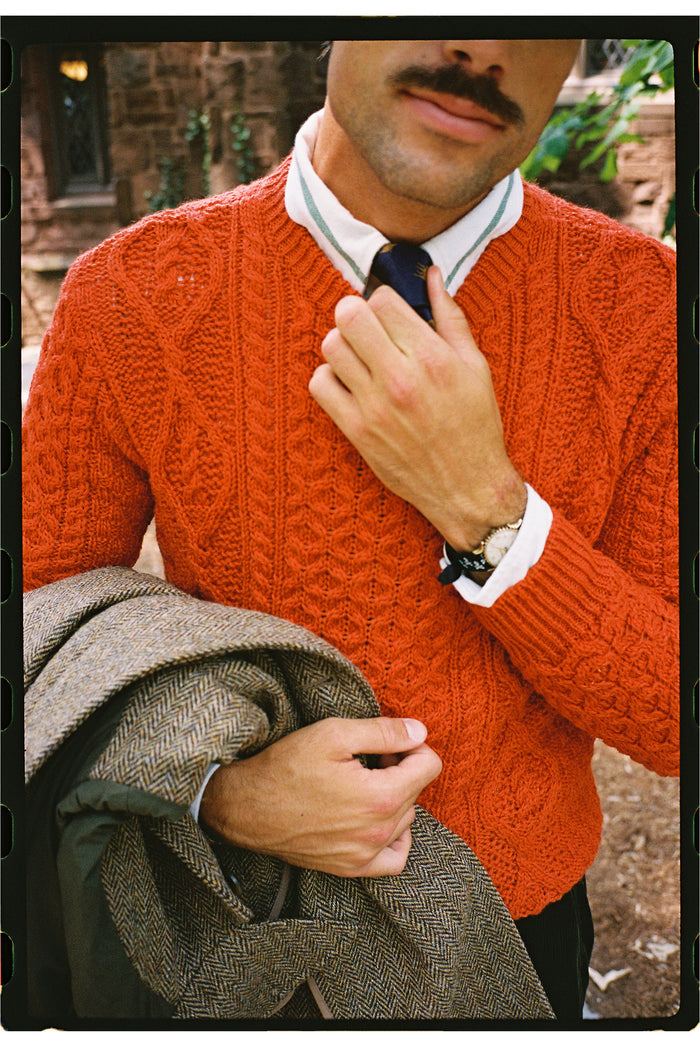 Made-in-Ireland Orange Marl Aran Fisherman’s Sweater