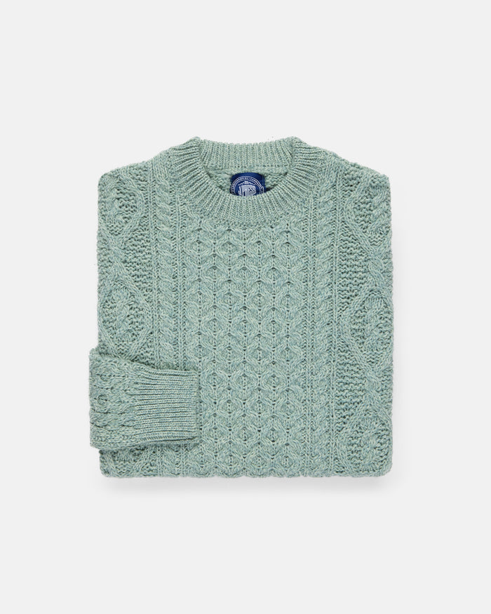 Made-in-Ireland Sage Aran Fisherman’s Sweater