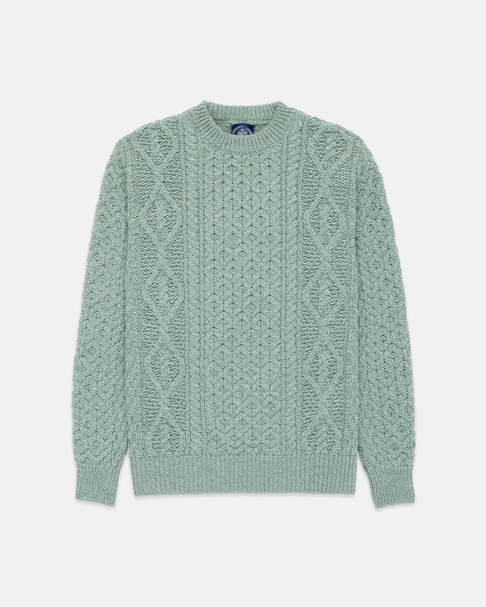 Made-in-Ireland Sage Aran Fisherman’s Sweater