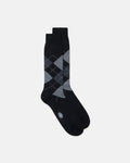Made-in-Italy Black & Grey Argyle Wool Mid-Calf Socks