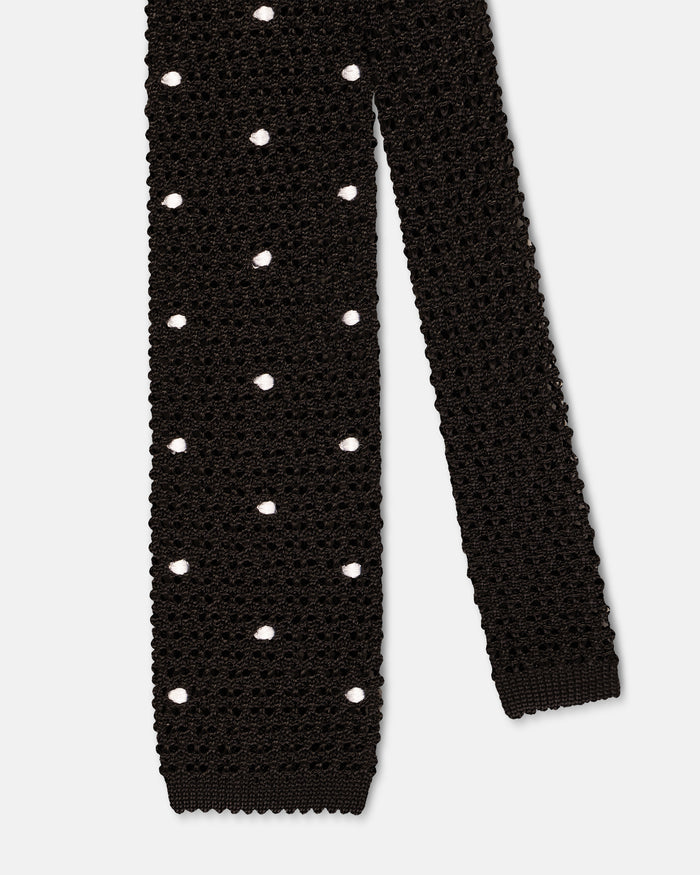 Made-in-Italy Black & White Dots Silk Knit Tie