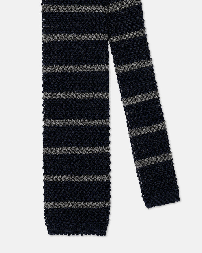 Made-in-Italy Blue & Grey Bar Stripe Silk Knit Tie