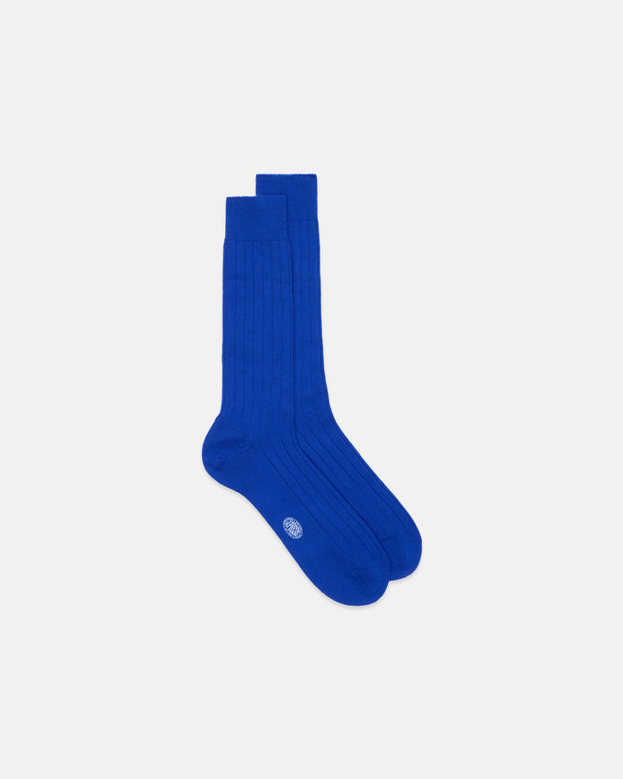 Made-in-Italy Bright Blue Mid-calf Ribbed Wool Socks