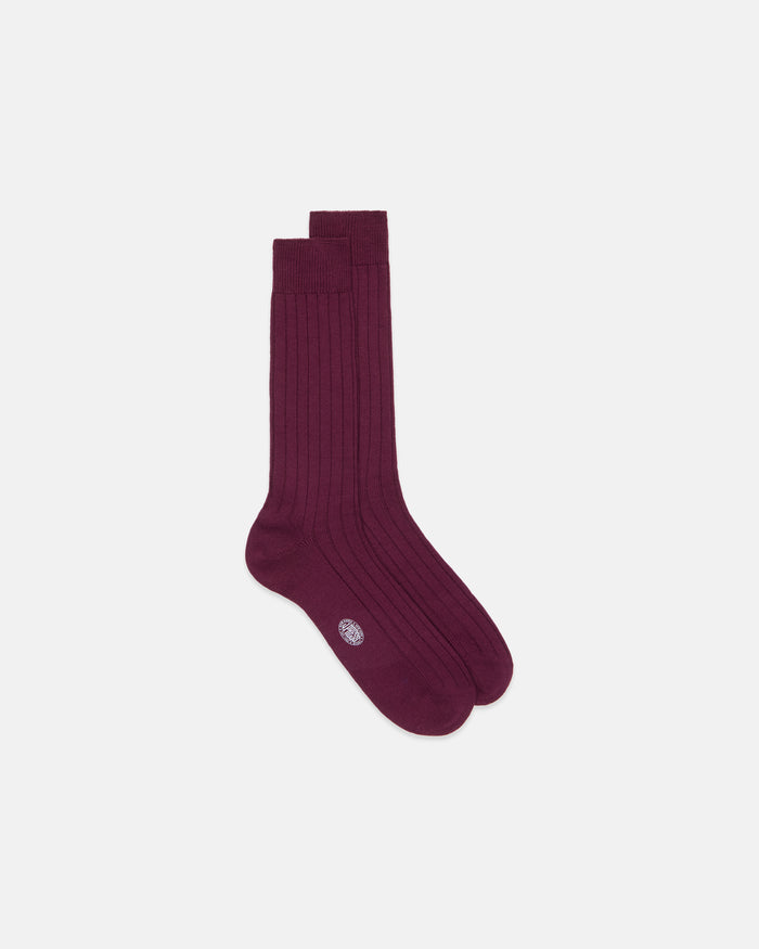 Made-in-Italy Burgundy Mid-calf Ribbed Wool Socks