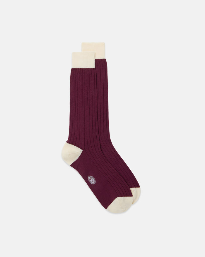 Made-in-Italy Burgundy & White Heel & Toe Wool Mid-Calf Socks
