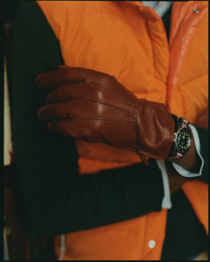 Made-in-Italy Cashmere-Lined Cognac Nappa Leather Gloves