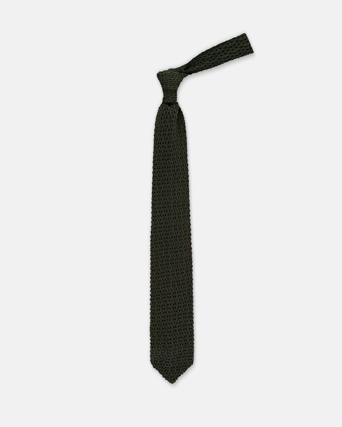 Made-in-Italy Green Pointed End Silk Knit Tie